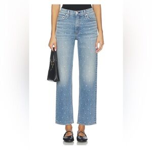rag & bone Blue Straight Leg Jeans with rhinestones